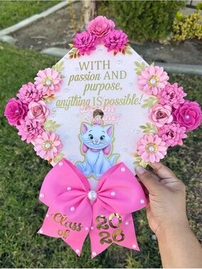 Pink Floral Kids Graduation Cap Topper with Bow